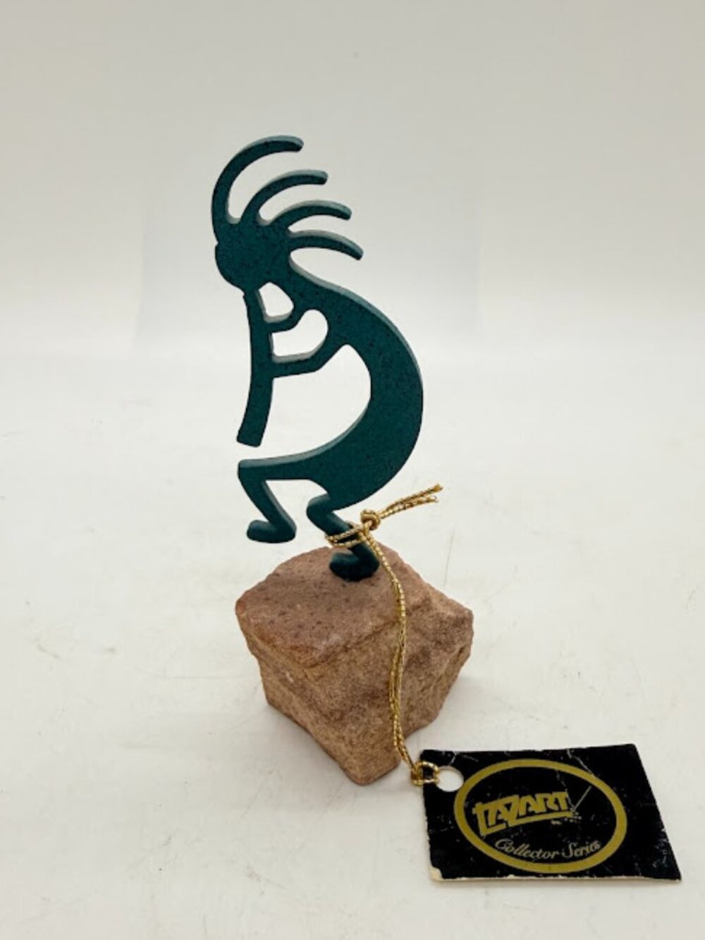 Kokopelli Lazart Enameled Metal Art Figurine Green Southwest Sandstone 4.25" Tag